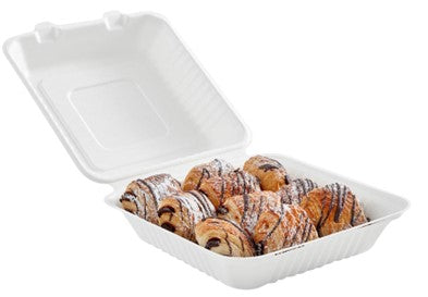 Compostable Hinged Containers 6“x6”x3", 50Pk – 6010