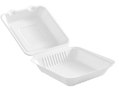 Compostable Hinged Containers 9“x9”x3”, 50Pk – 6012