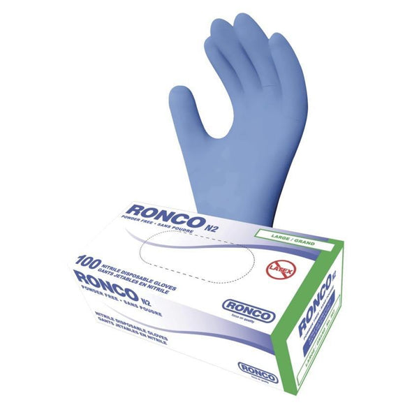 N2 Nitrile Disposable Gloves Powder Free, Large, Box of 100 - 945L