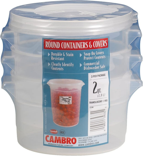 Cambro Round 2Qt Container w Lid,  Grab N Go 3 Pack – RFS2PPSW3190