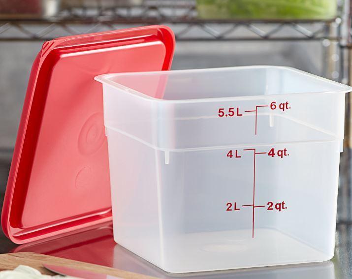 Cambro 6 qt Square Food Storage Container with Red Lid Bundle Includes A Measuring Spoon Set