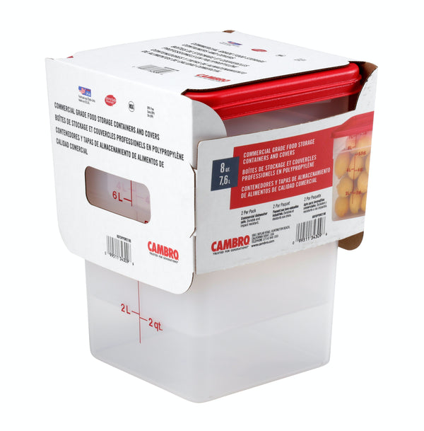 Cambro Square 8Qt Container with lid, Grab N Go 2 Pack - 8SFSPPSW2190