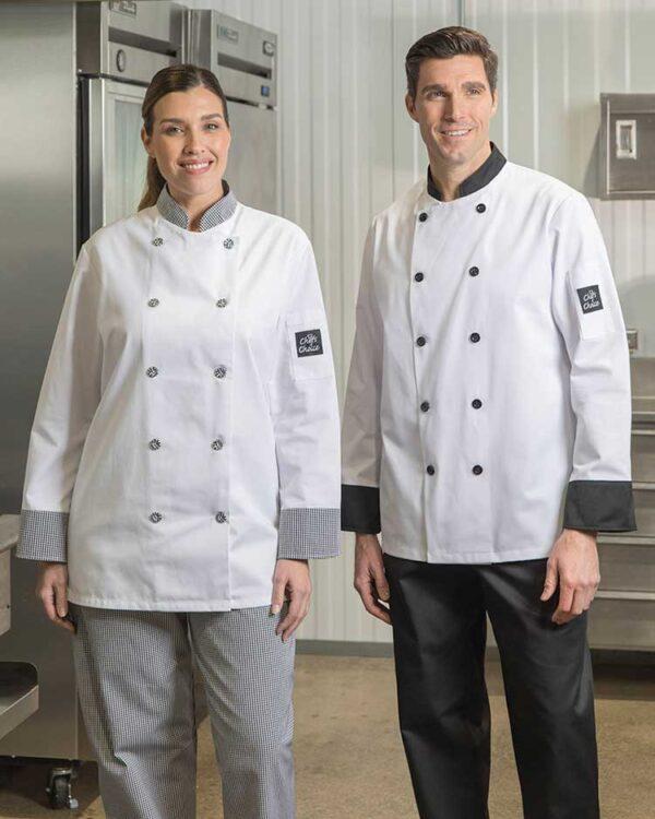 Chef Coat, White w Black Collar, Medium - 5370-BB-MD